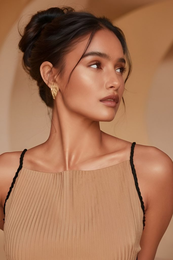 Low Messy Bun with Loose Face Framing Strands