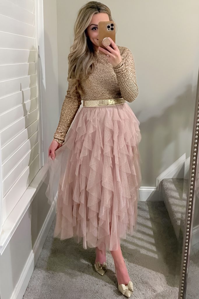 Magenta Tulle Skirt with Shimmering Top