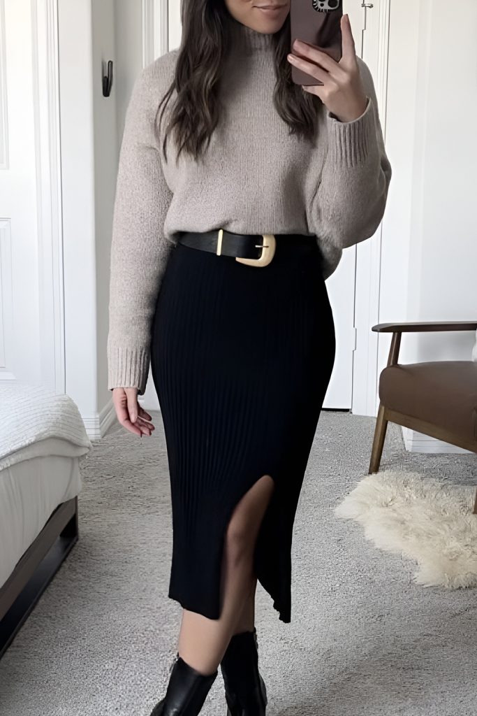 Midi Skirts with Cozy Knitwear