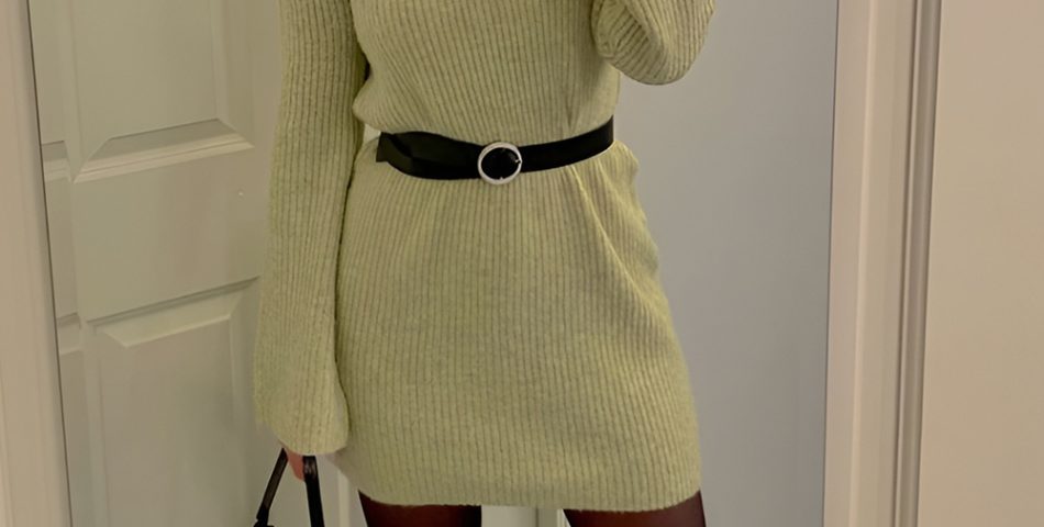 Midi Sweater Dress with Knee High Boots