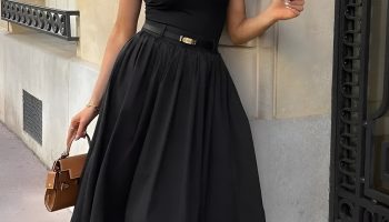 Modern Black Dress with Classic Detailing