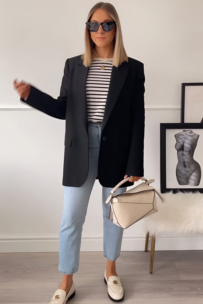 Oversized Blazer and Loafers with Straight Leg Jeans