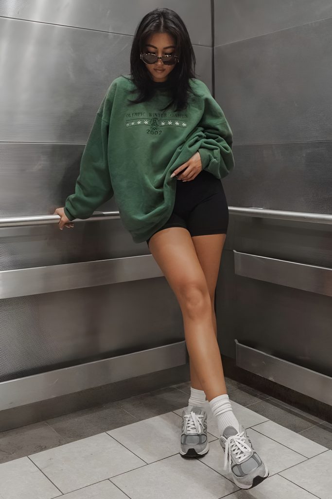 Oversized Crewneck Sweatshirt and Biker Shorts