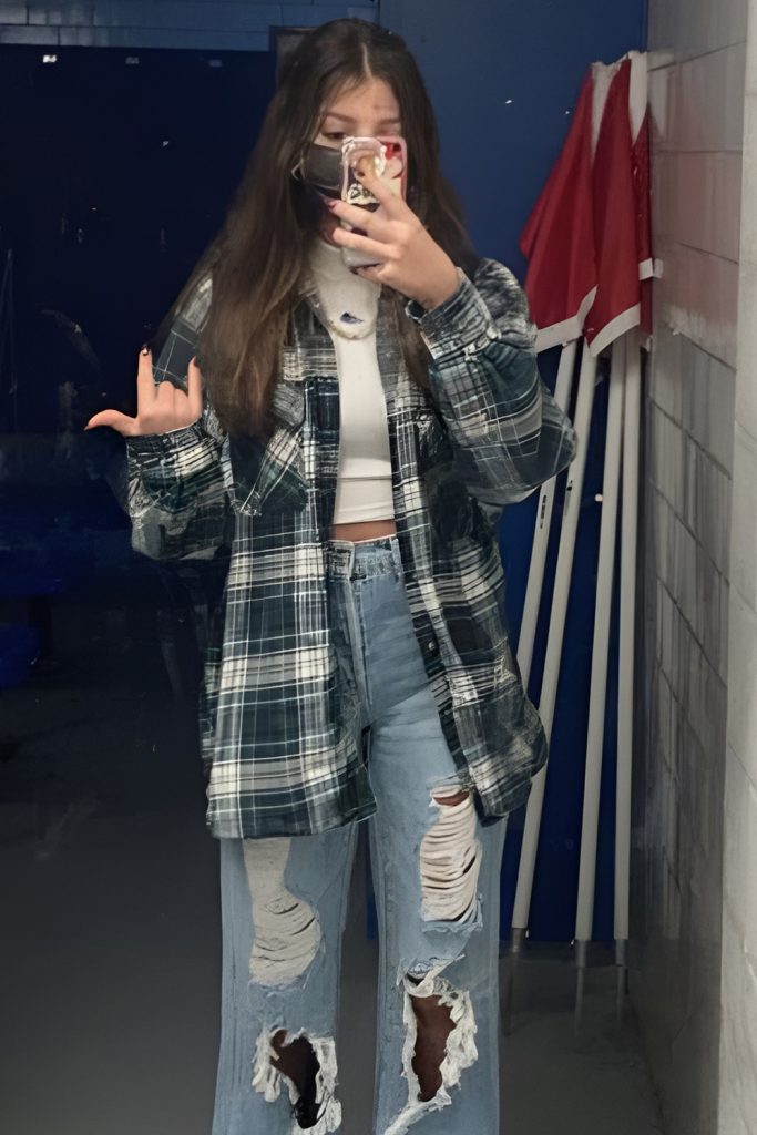 Oversized Flannels with Sporty Bralettes