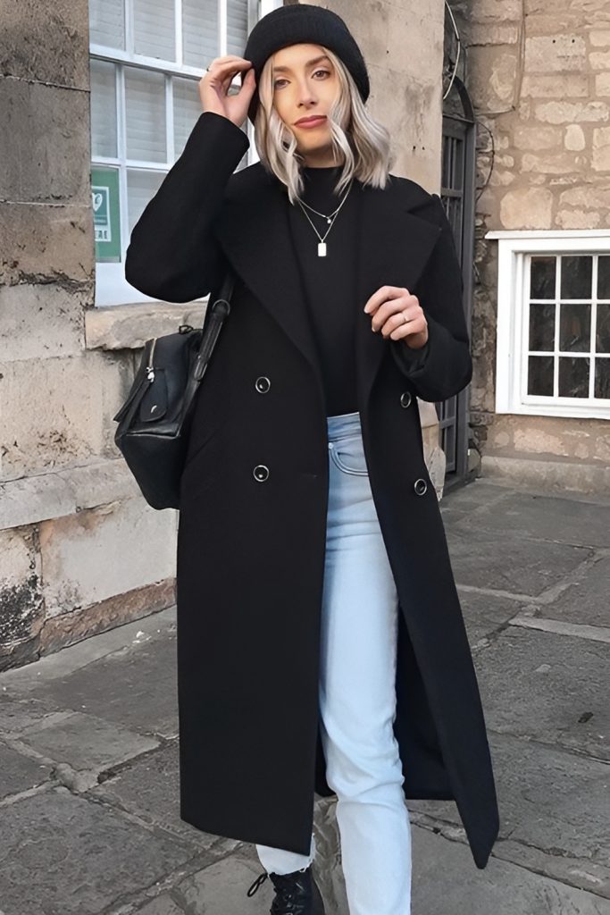 Oversized Wool Coat with Skinny Jeans and Ankle Boot