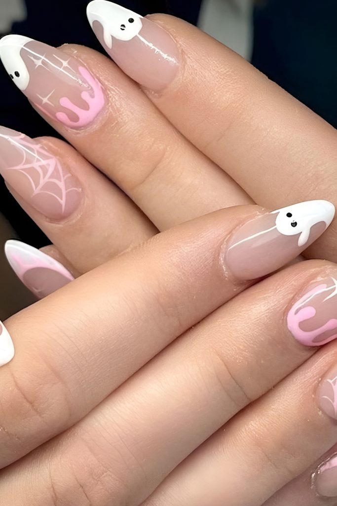 Pastel Ghost Nails with Playful Spooky Vibes