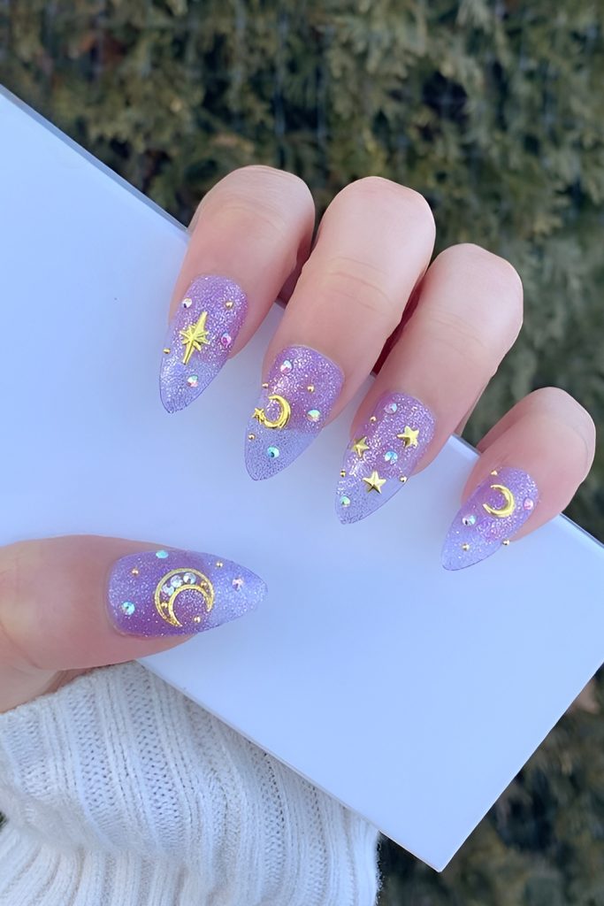 Pastel Witchy Nails with Crystals and Stars