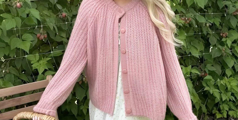 Peach Knit Cardigan over Lace Slip Dress