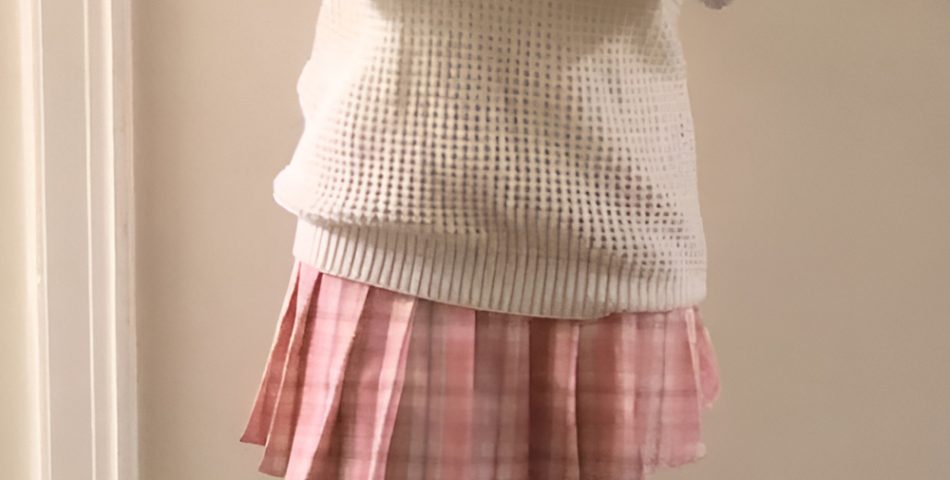 Pink Plaid Mini Skirt with Chunky Knit Sweater