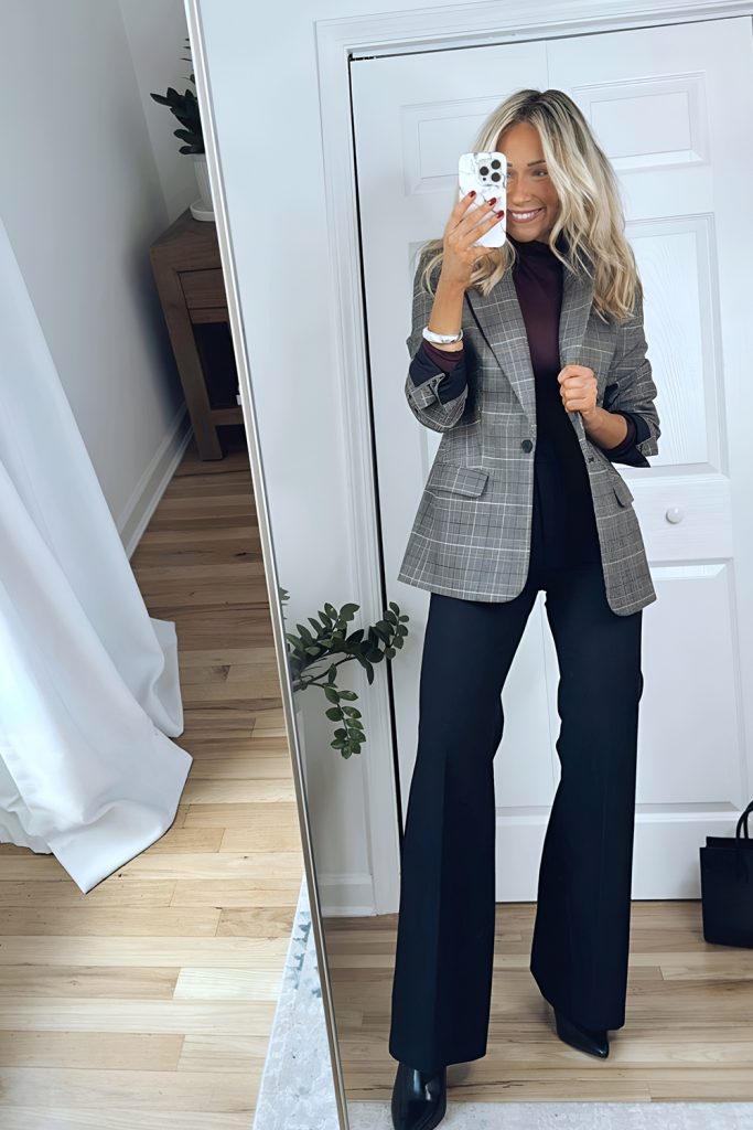 Plaid Blazers and Neutral Trousers for a Refined Fall Day Look