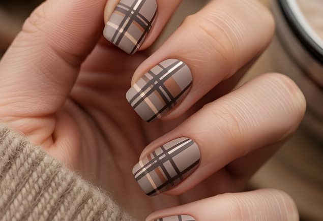 Plaid Nail Art Inspired by Cozy Thanksgiving Outfits