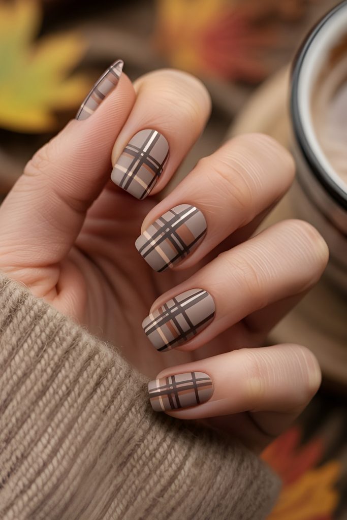 Plaid Nail Art Inspired by Cozy Thanksgiving Outfits
