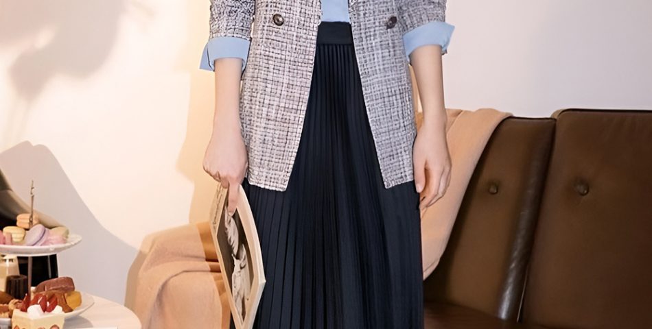 Pleated Skirt and Fitted Blazer for Work