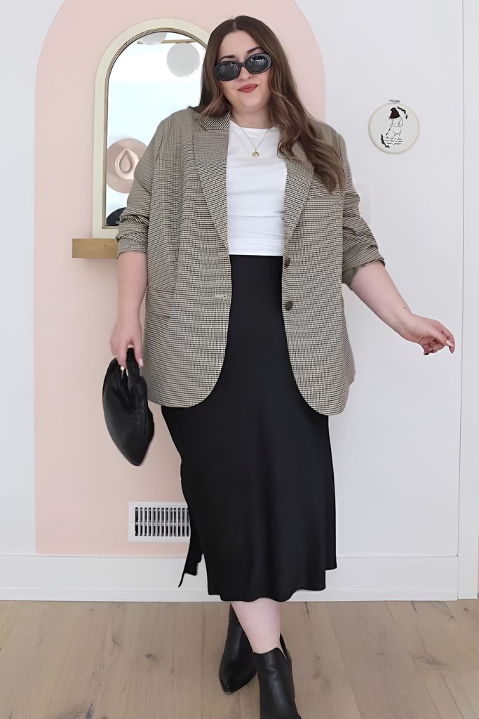 Printed Maxi Skirt Topped with a Belted Blazer