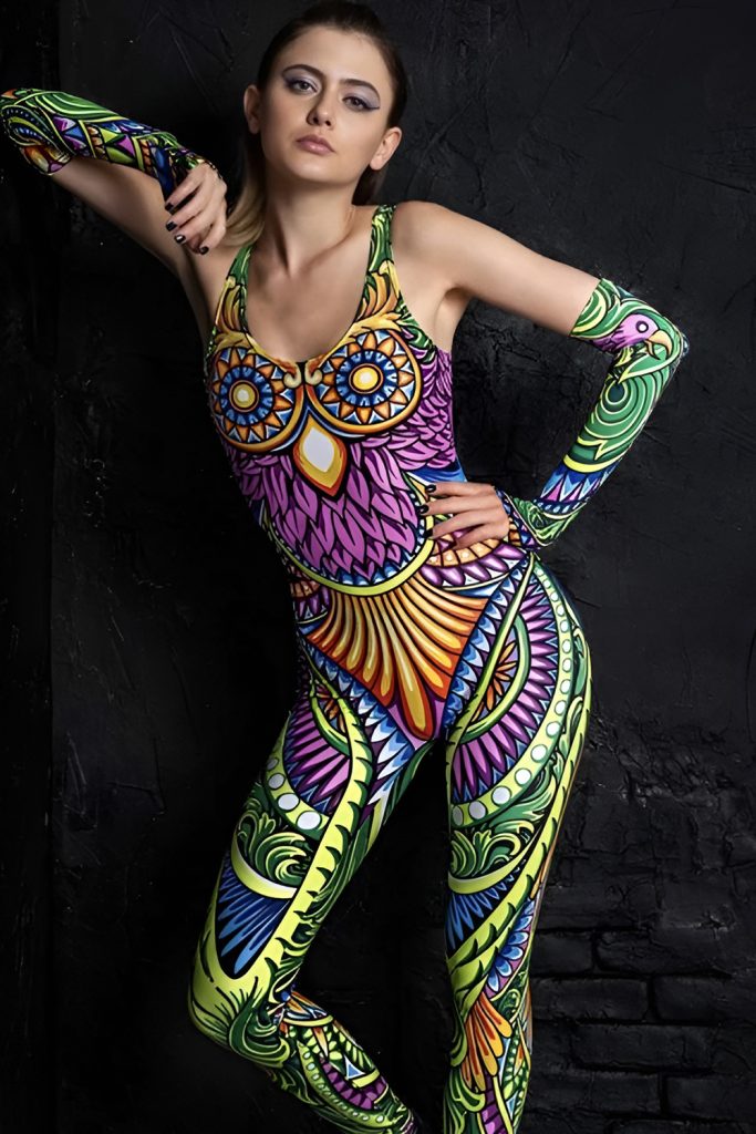 Psychedelic Print Bodysuits with Matching Masks