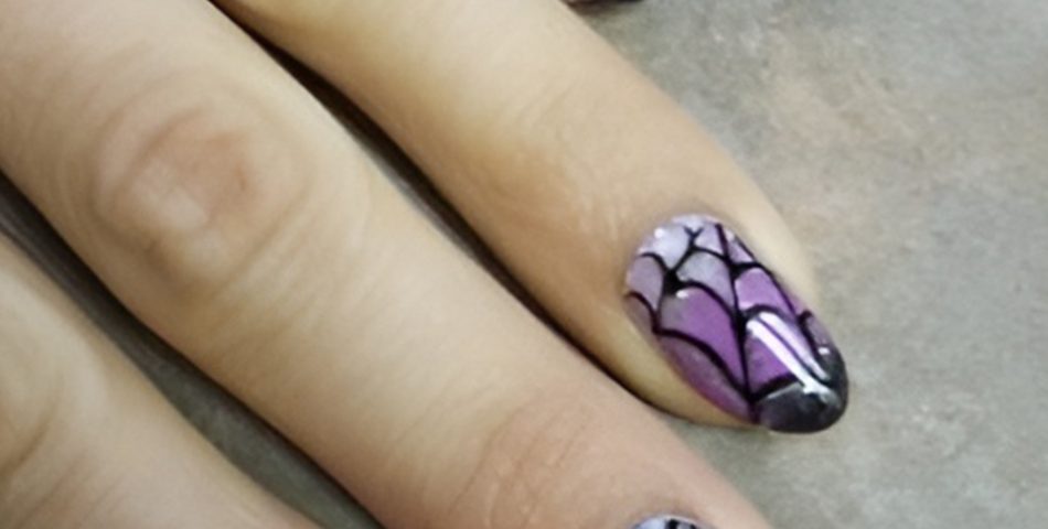 Purple Ombre Nails with Spiderweb Accents