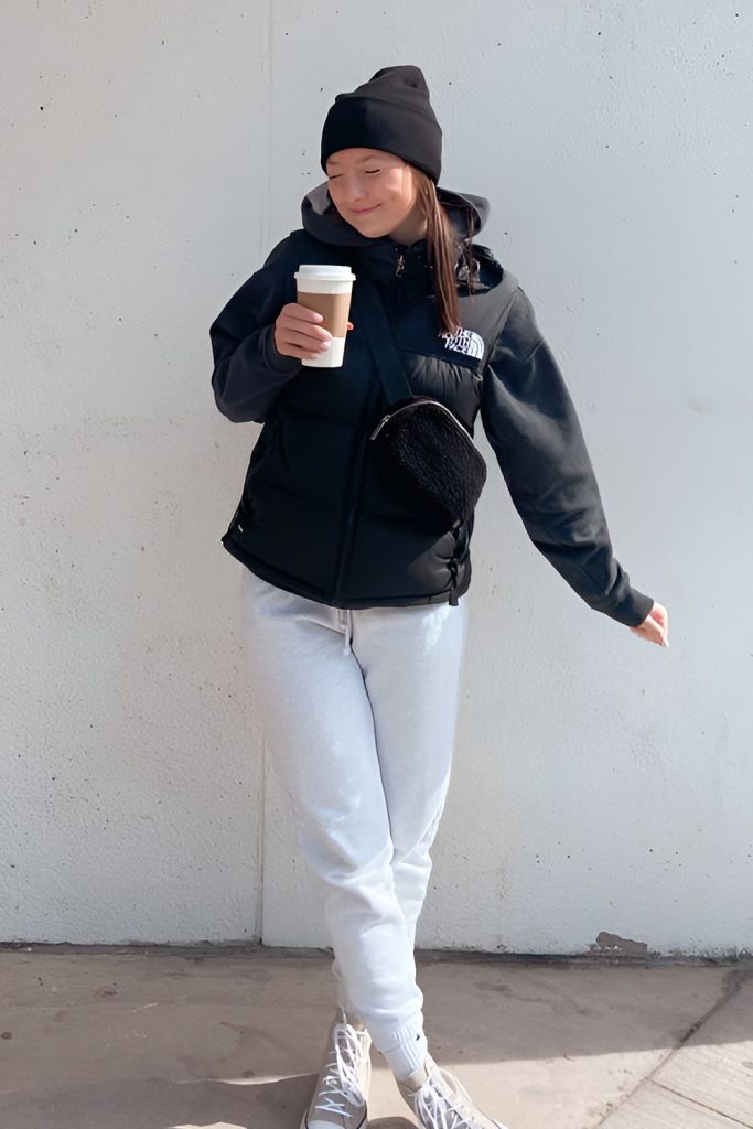 Reflective Puffer with Joggers and Beanie