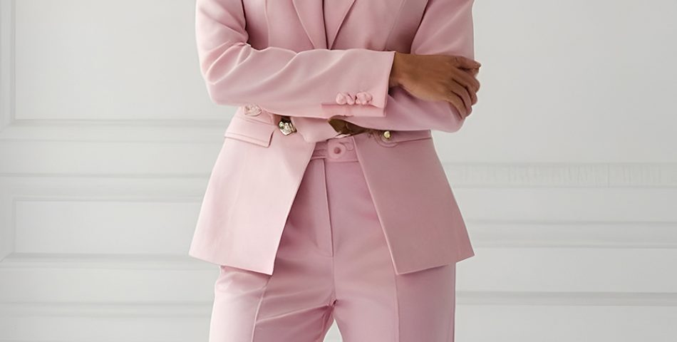 Rose Colored Power Suit with Silver Accents