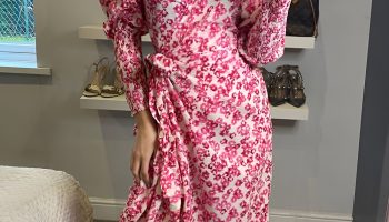 Rose Printed Wrap Dress with Kitten Heels