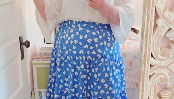 Ruffled Midi Skirt Paired with an Off Shoulder Blouse