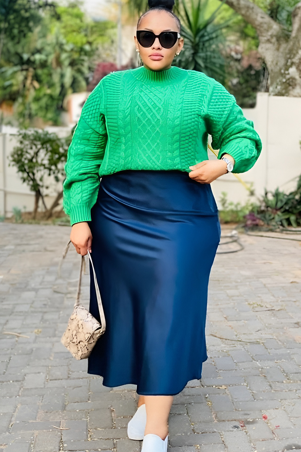 Satin Maxi Skirt with Cropped Knit Sweater