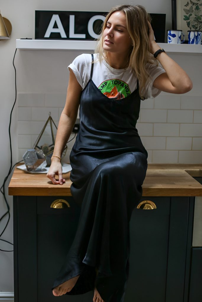 Satin Slip Dress Paired with a Sheer Mesh Top