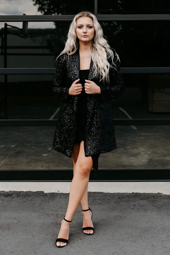 Sequin Blazer over a Sleek Mini Dress