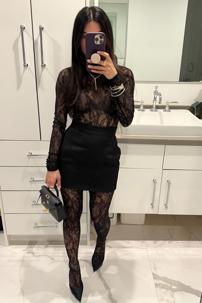 Sheer Lace Bodysuits with Chunky Boots