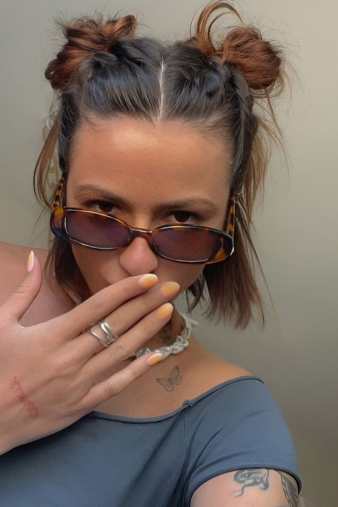 Short Hair Pinned into a Mini High Bun