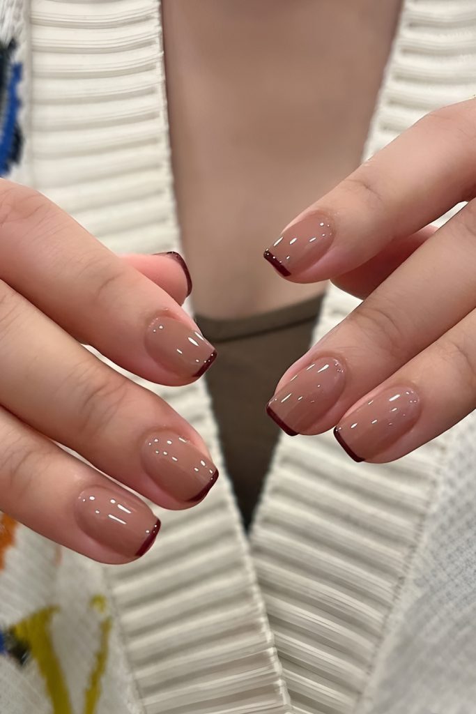 Short Square Nails with Subtle Fall Toned French Tips