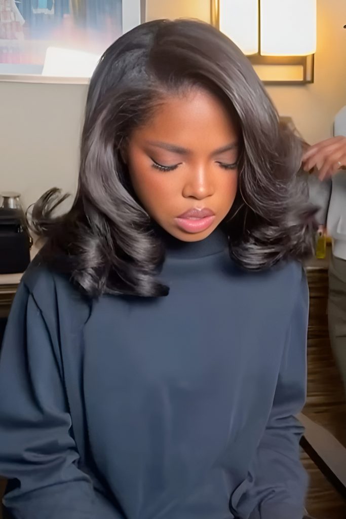 Side Swept Silk Press with Volume for RomanticVibes