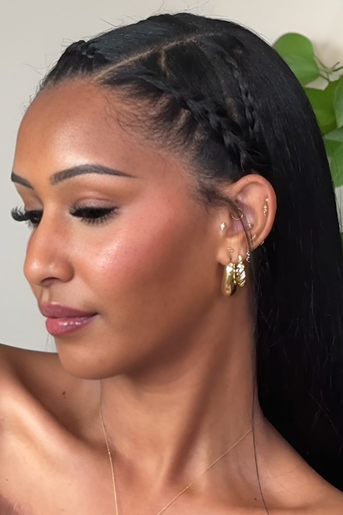 Silk Press with a Sleek Braided Crown for Regal Beauty