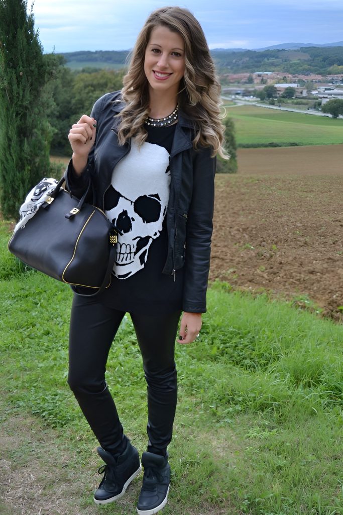 Skull Print Tops with Spiked Accessories for Statement Power