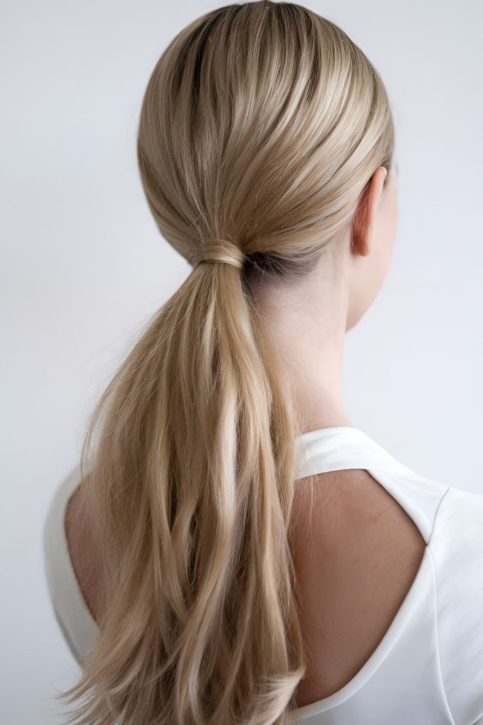 Sleek Low Ponytail with Middle Part