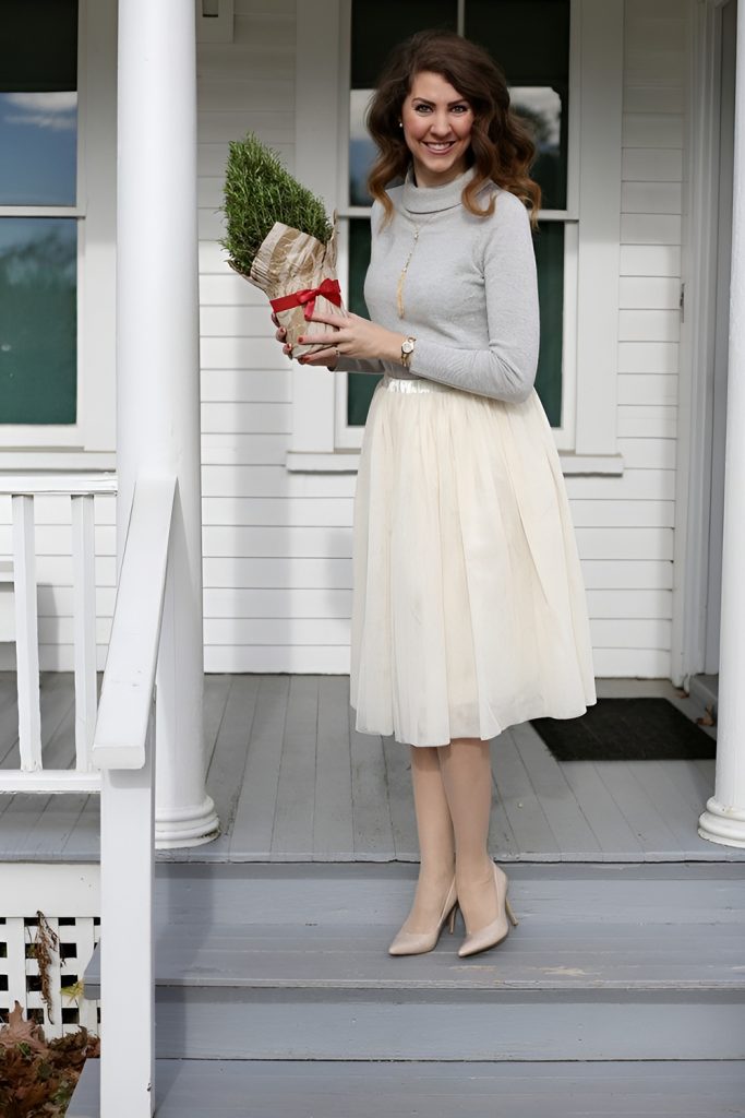 Soft Cashmere Sweater with Tulle Skirt