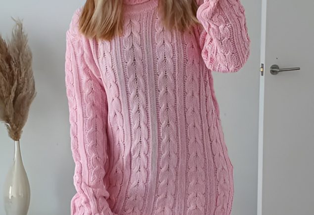 Soft Pink Knit Dress with Over the Knee Boots