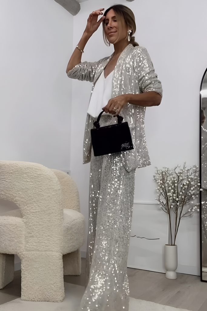 Sparkling Two Piece Set with Long Coat