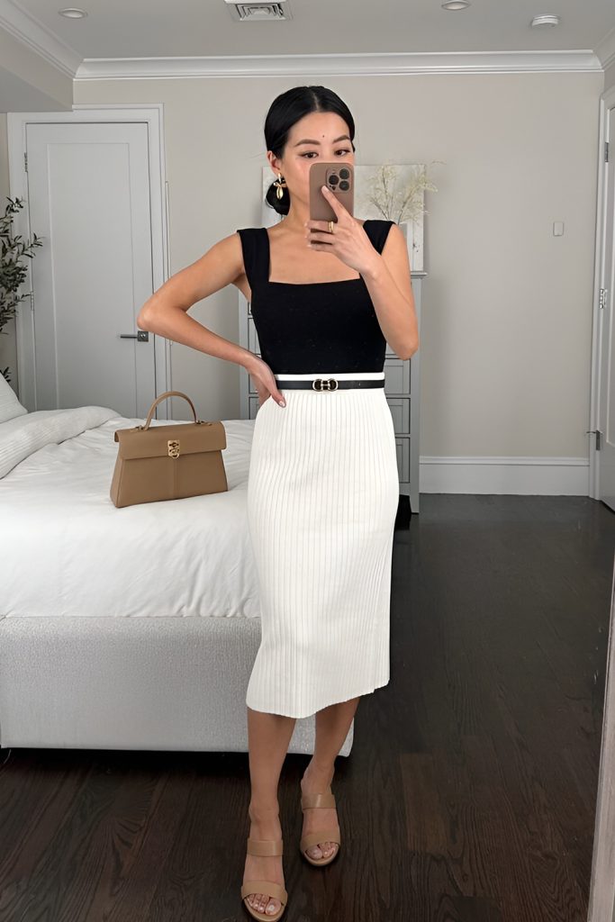 Statement Belted Pencil Skirts and Timeless Knit Tops