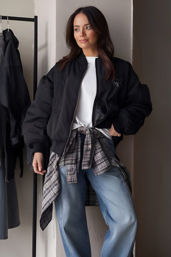 Streetwear Metal Fusion Aesthetic Bombers with Oversized Fits