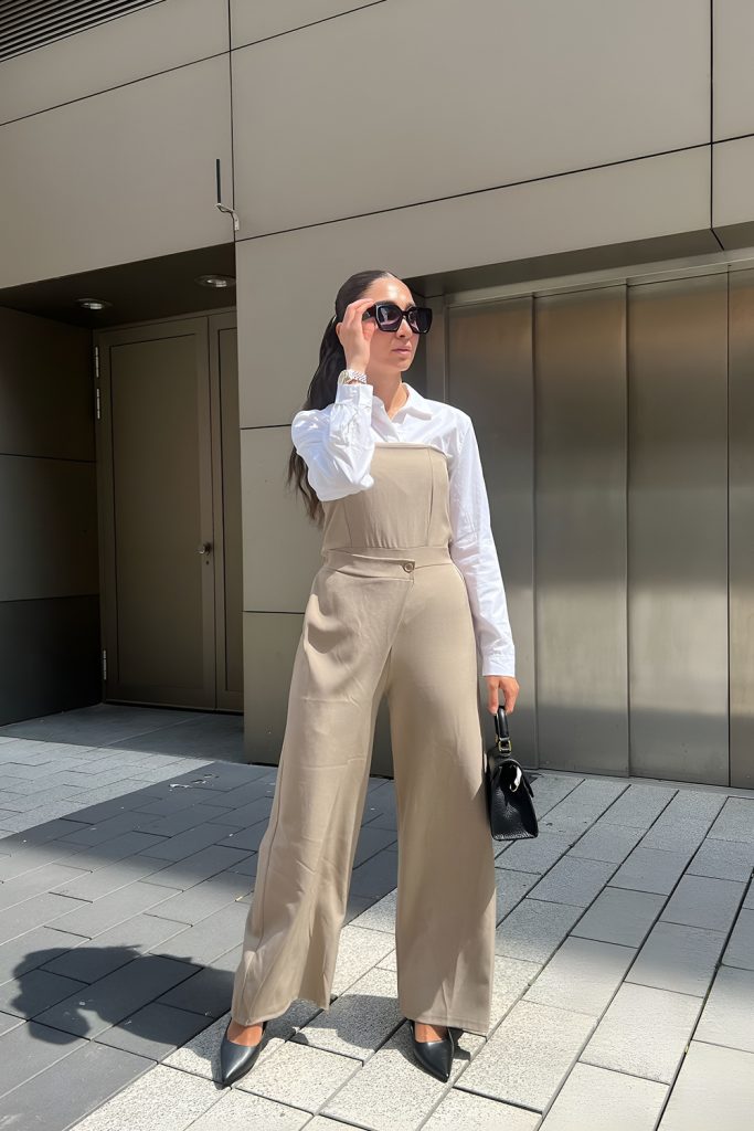 Structured Blouses with Neutral Colored Jumpsuits