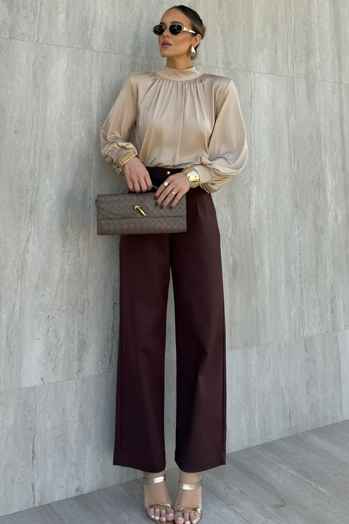 Tailored Cropped Pants with Long Sleeve Silk Blouses