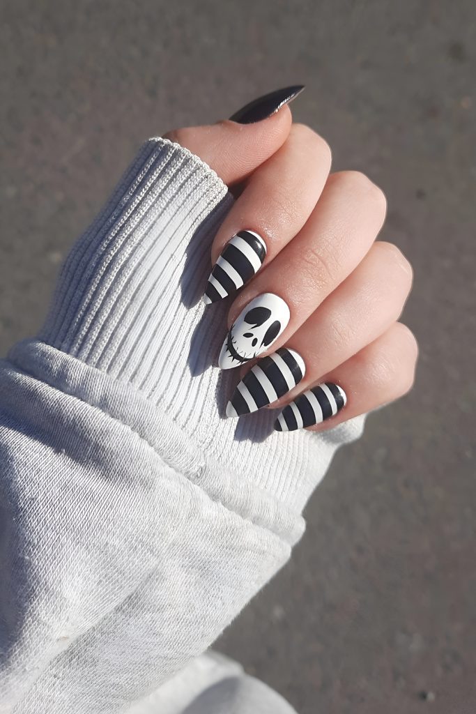 Traditional Black and White Stripes with Spooky Symbols