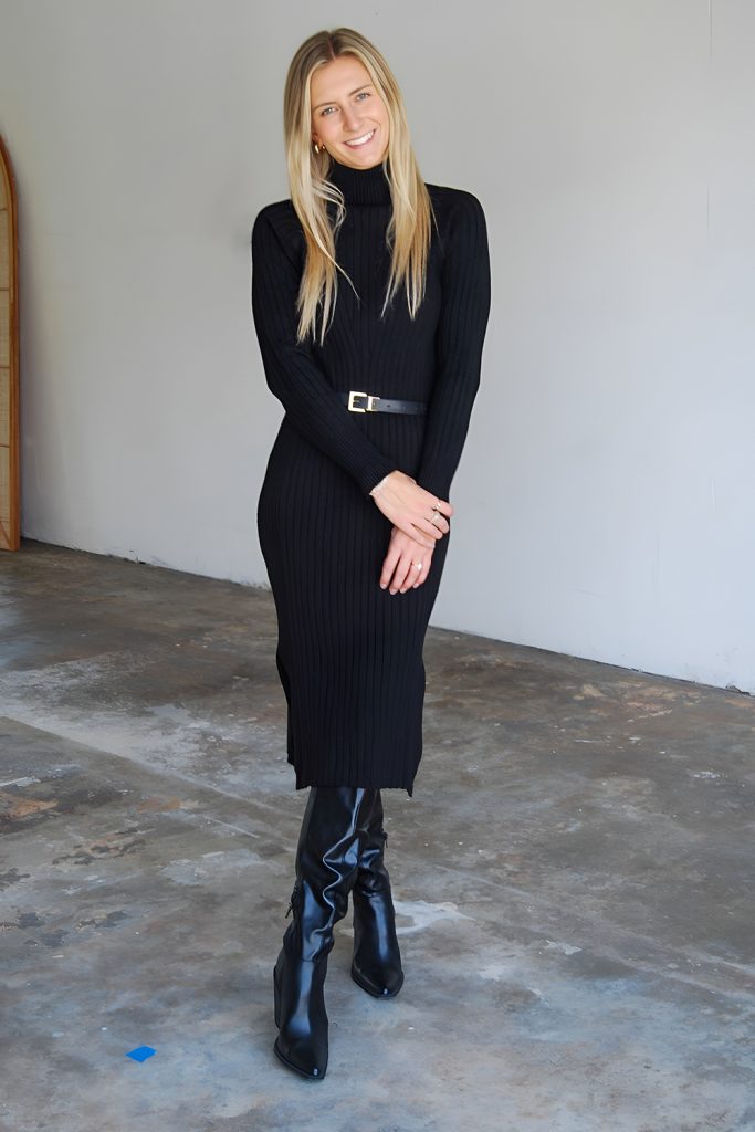 Turtleneck Midi Dress with Statement Earrings