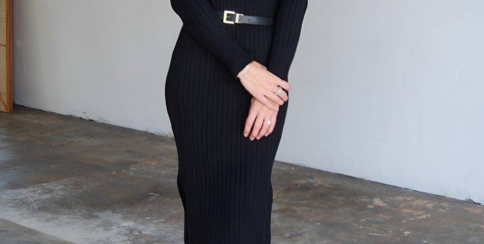 Turtleneck Midi Dress with Statement Earrings