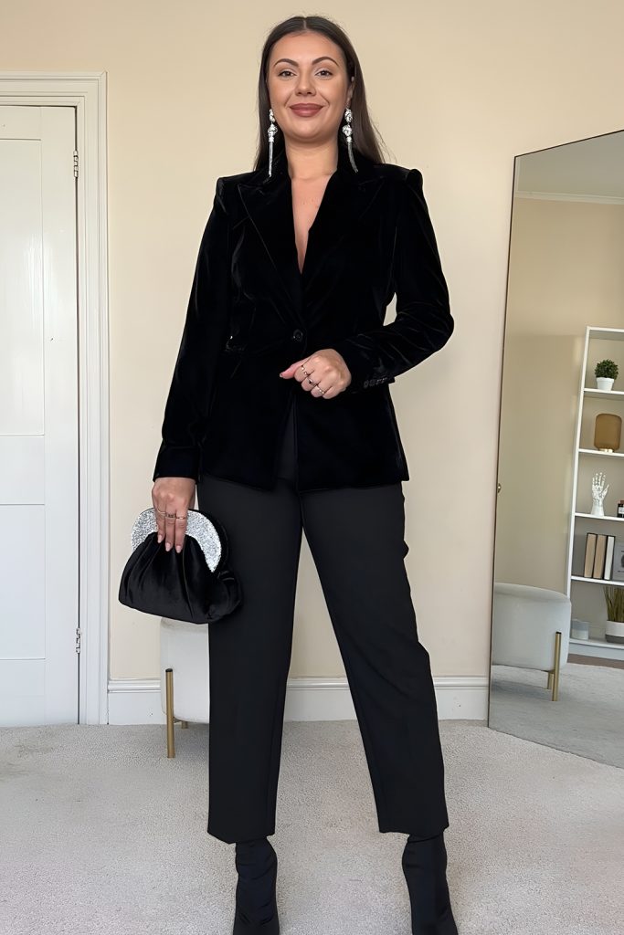 Velvet Blazer with Tailored Trousers
