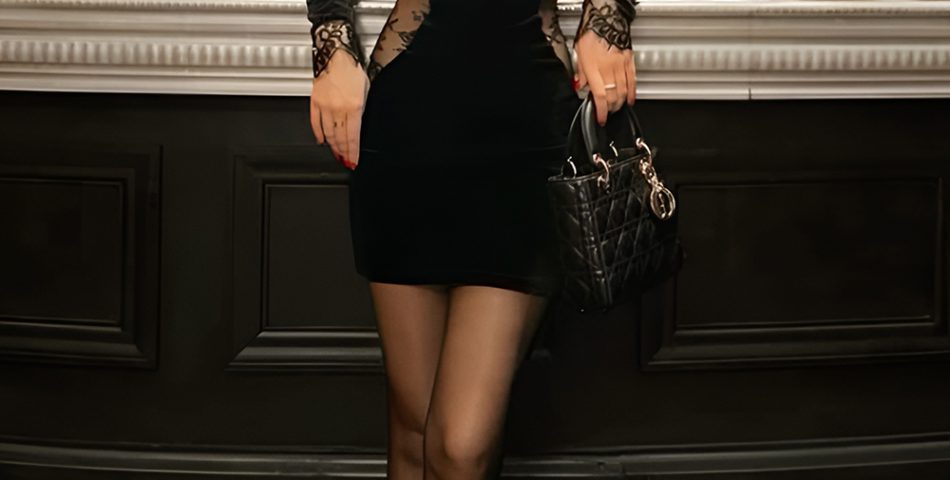 Velvet Bodycon Dress with Sheer Tights