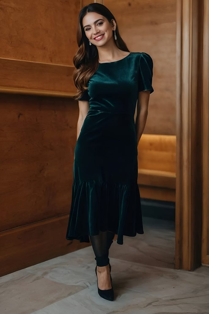 Velvet Midi Dresses with Romantic Sleeves