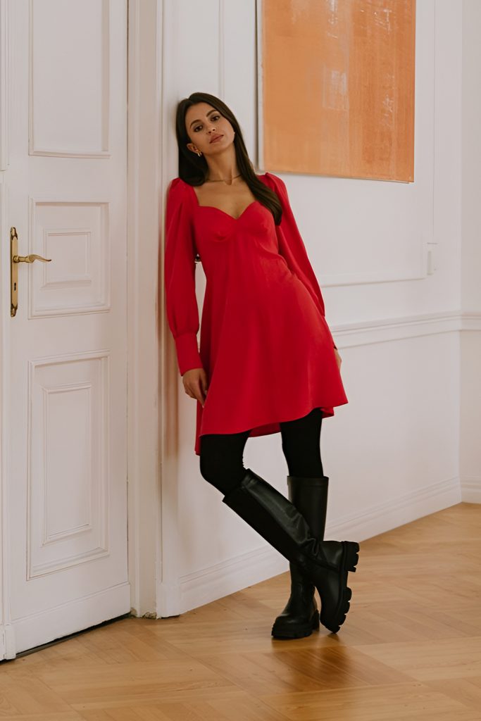 Velvet Mini Dress with Over the Knee Boots