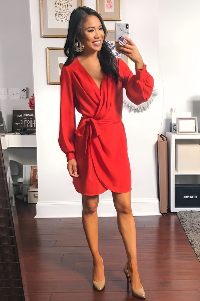 Vintage Red Wrap Dress with Gold Accents