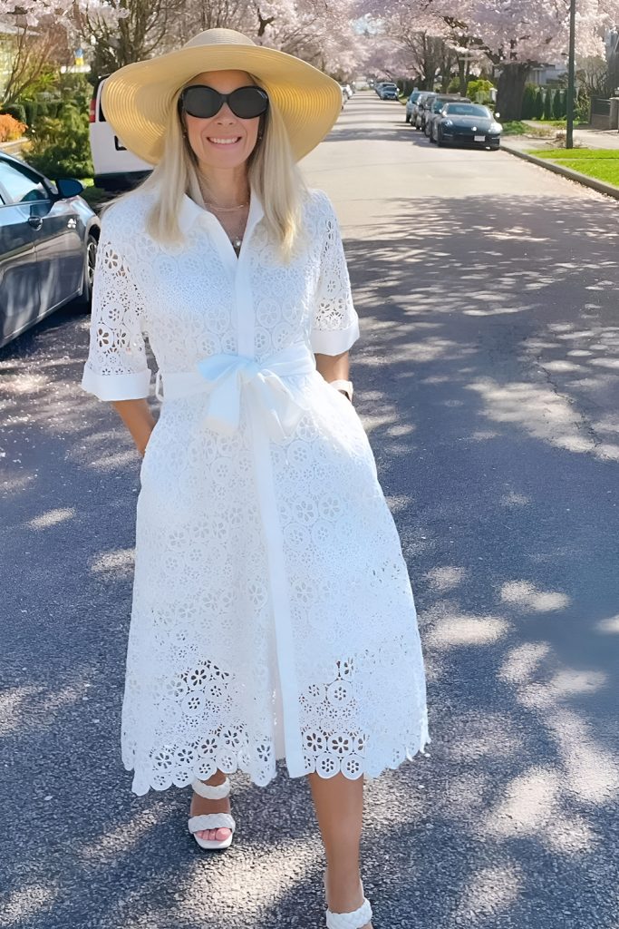 White Eyelet Sundress with Straw Accessories